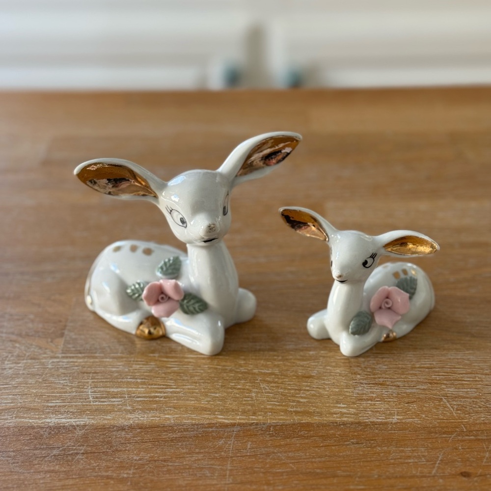 Vintage Chase Japan Porcelain Fawn Figurine Set